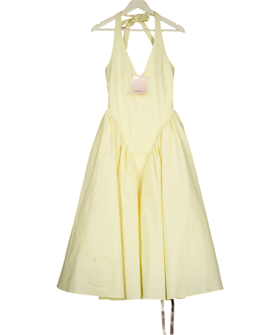 HOUSE OF CB Lemon Yellow Marilyn Halterneck Stretch-cotton Midi Dress UK M