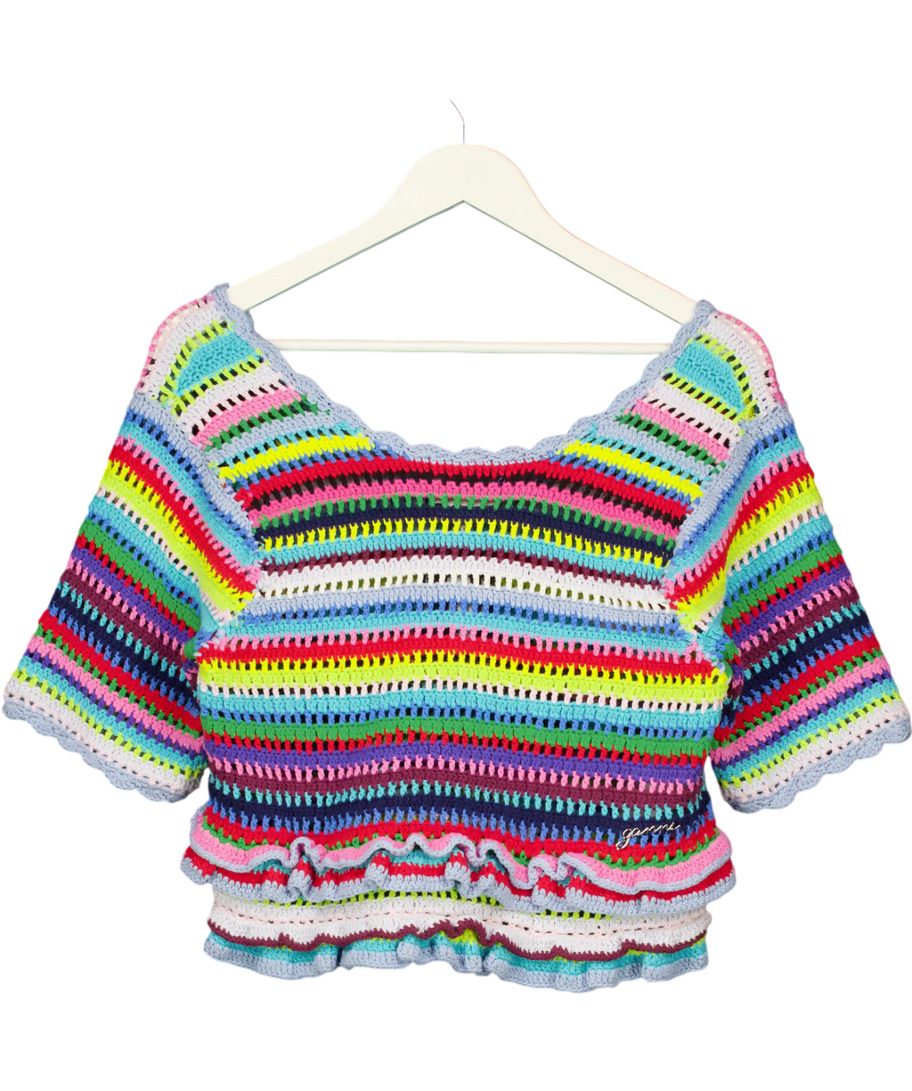 GANNI Multicoloured Top In Striped Crochet UK S