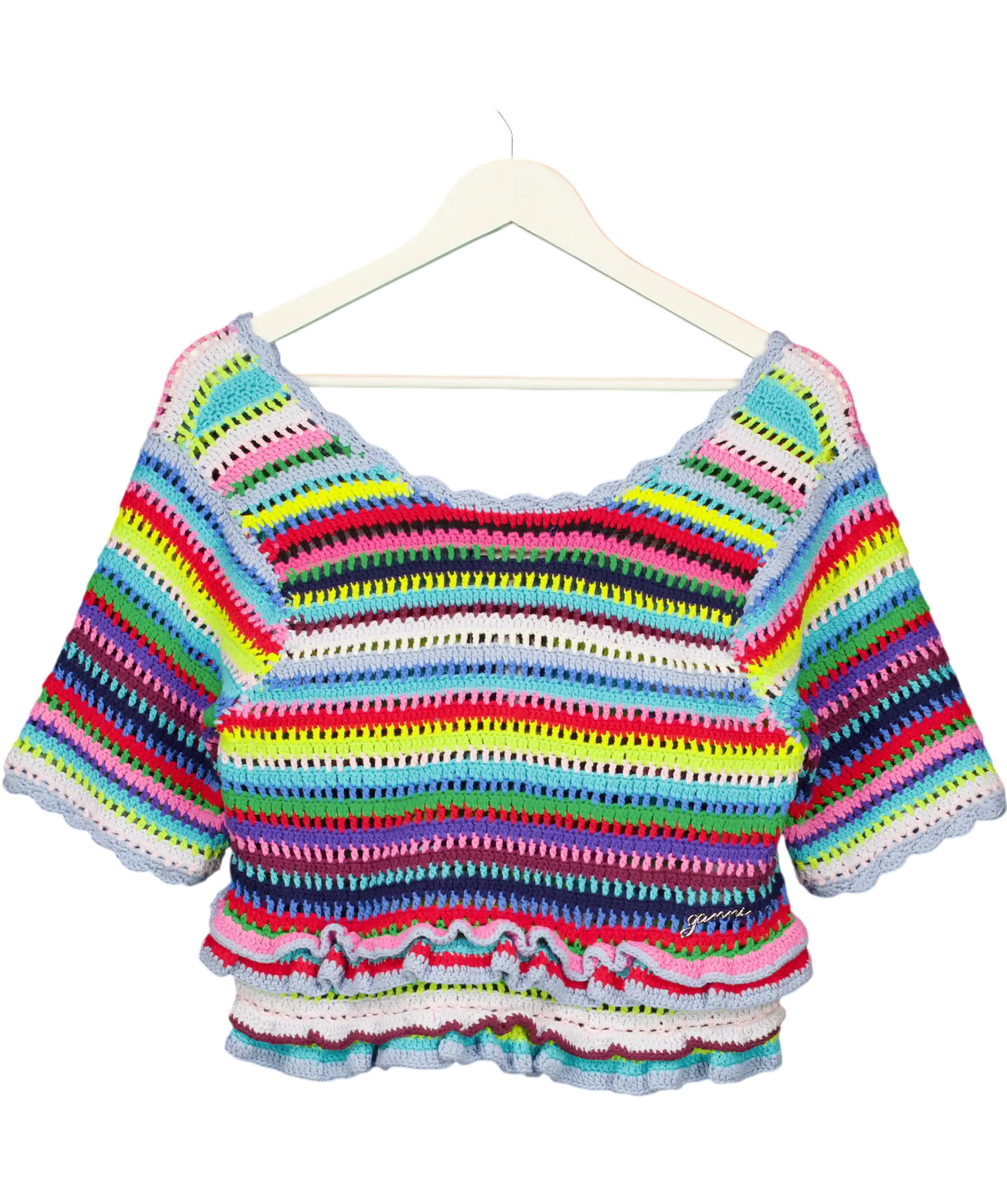 GANNI Multicoloured Top In Striped Crochet UK S