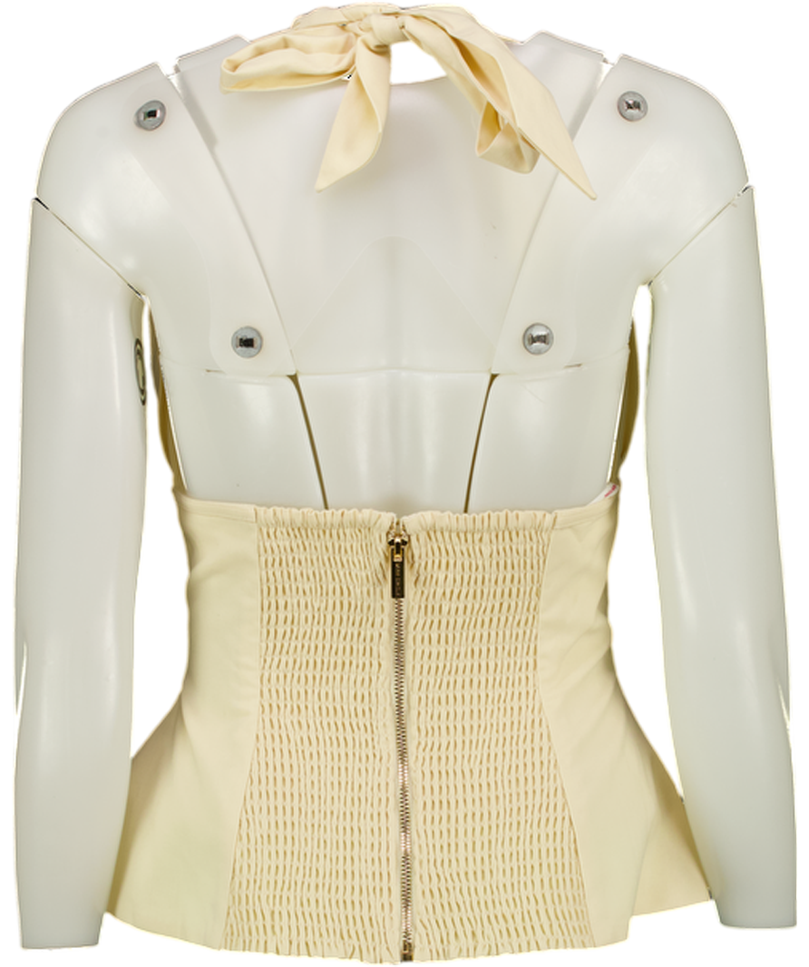 MISS CIRCLE Quinzella Butter Yellow Linen Plunging Halter Neck Top UK S