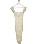 HOUSE OF CB Cream Carlotta Ivory Ruched Draped Chiffon Dress UK XS
