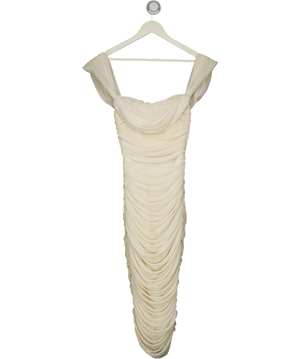 HOUSE OF CB Cream Carlotta Ivory Ruched Draped Chiffon Dress UK XS