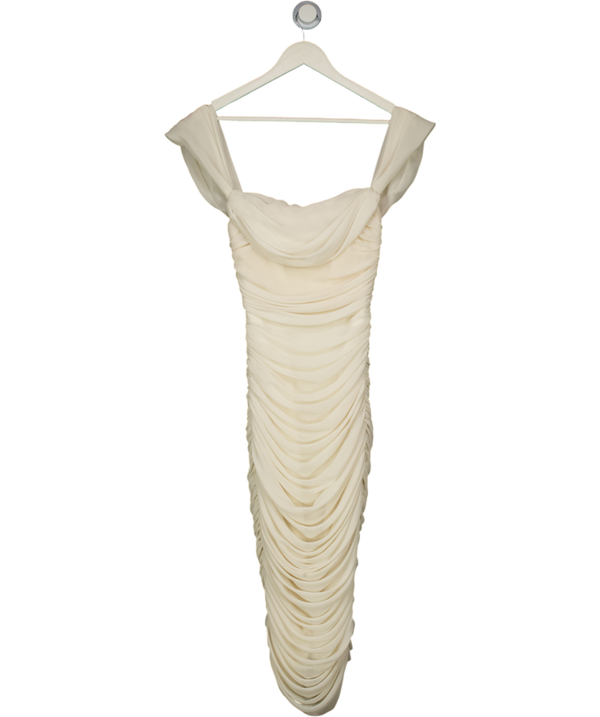 HOUSE OF CB Cream Carlotta Ivory Ruched Draped Chiffon Dress UK XS