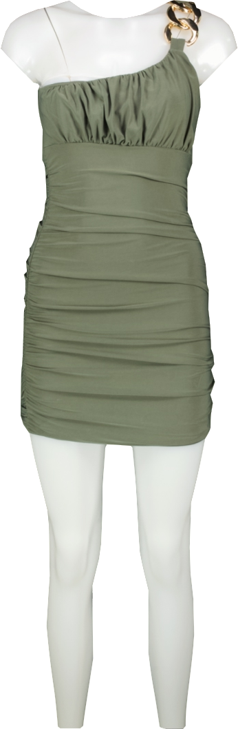 TRY Green Khaki One Shoulder Chain Strap Bodycon Dress BNWT UK S