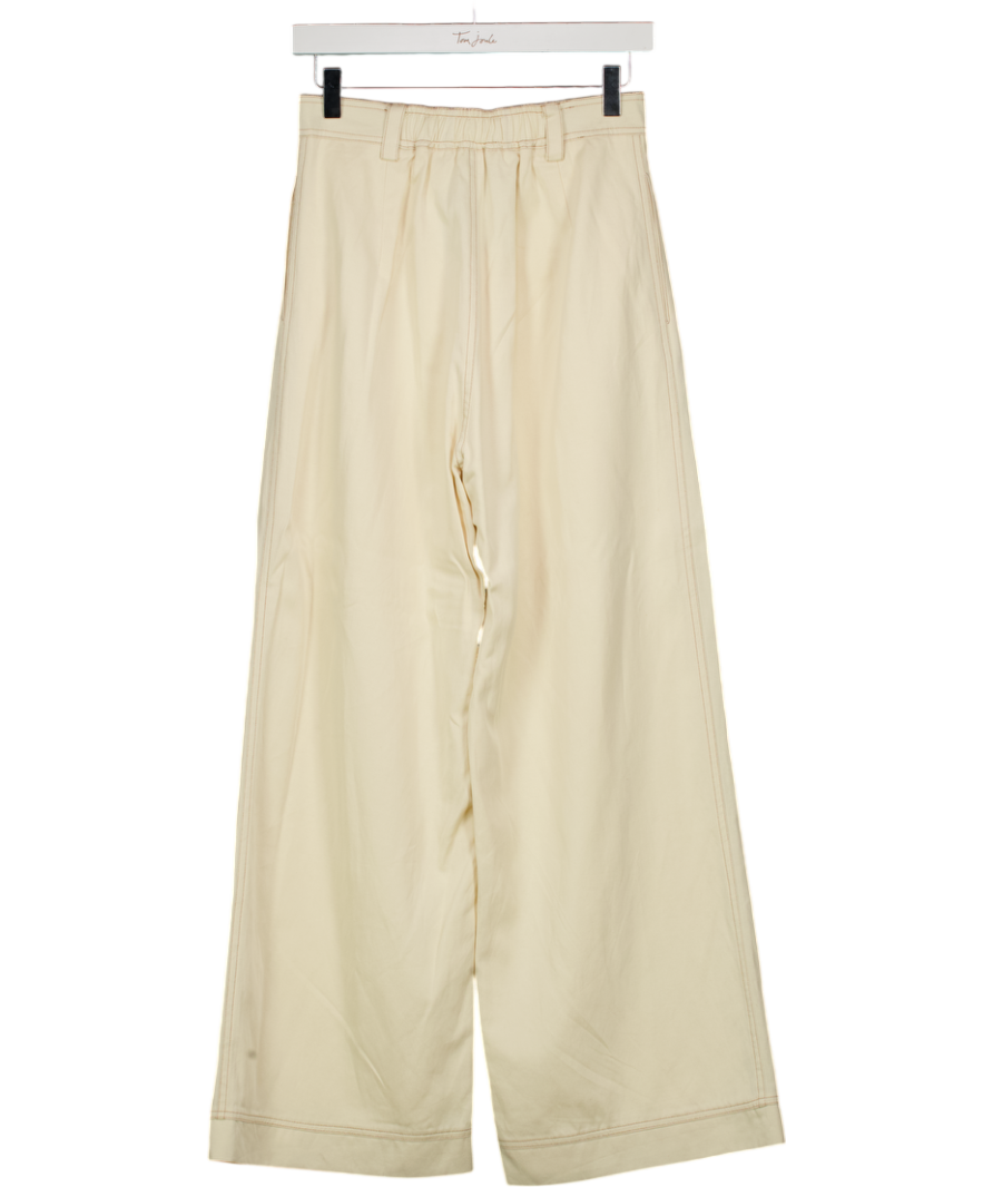 SANCIA Cream Contrast Stitch Wide Leg Trousers UK S