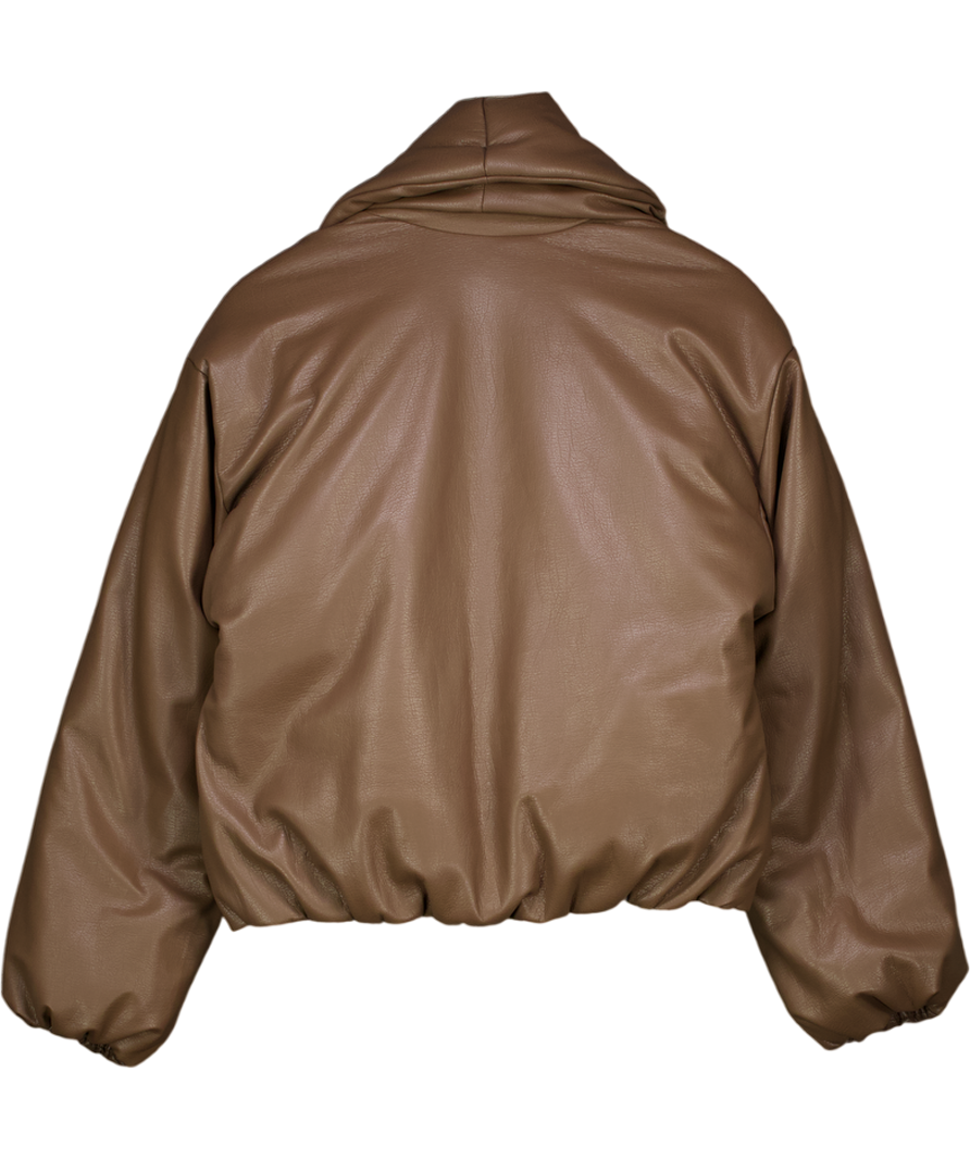 The Couture Club Brown Oversized Collar Faux Leather Puffer Coat UK 8