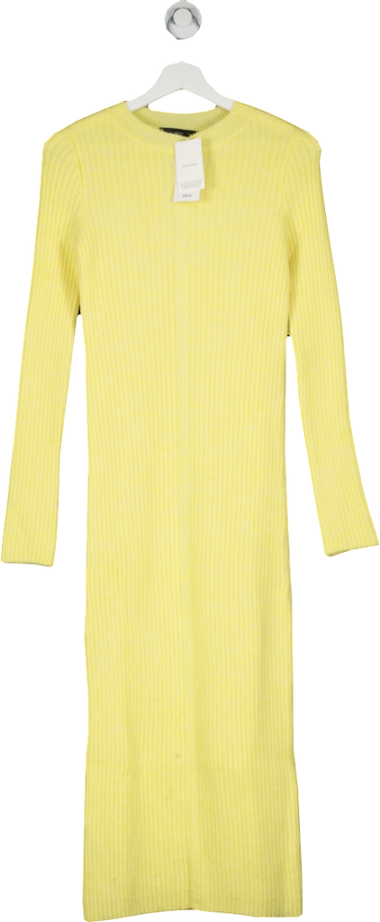Mango Twister Fine Rib Knit Midi Dress, Bright Yellow, 4