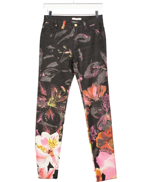 Roberto Cavalli Black Floral straight leg Jeans UK XS