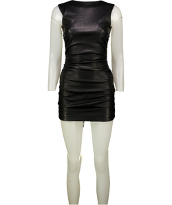 MISTRESS ROCKS Black Vegan Leather Open Back Mini Dress UK XS