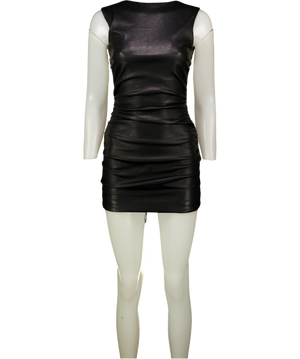 MISTRESS ROCKS Black Vegan Leather Open Back Mini Dress UK XS