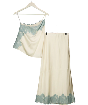 FOREVER NEW Cream & Blue Lace Trim Satin Cami & Skirt Set Set UK 8