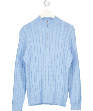 PARIJAN Sky Blue Taebaek Zipped Cable Knit Jumper UK M