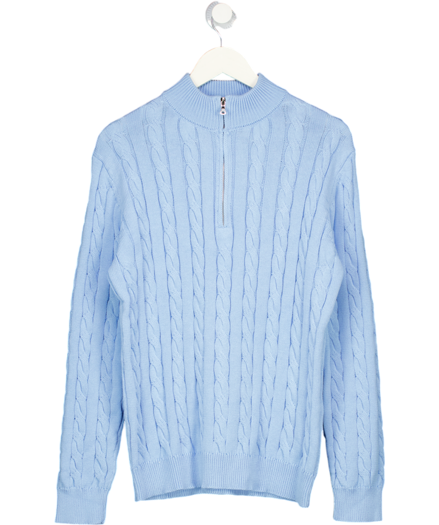 PARIJAN Sky Blue Taebaek Zipped Cable Knit Jumper UK M