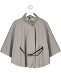 New Collection Grey Women's High Neck Belted Cape Jacket UK S