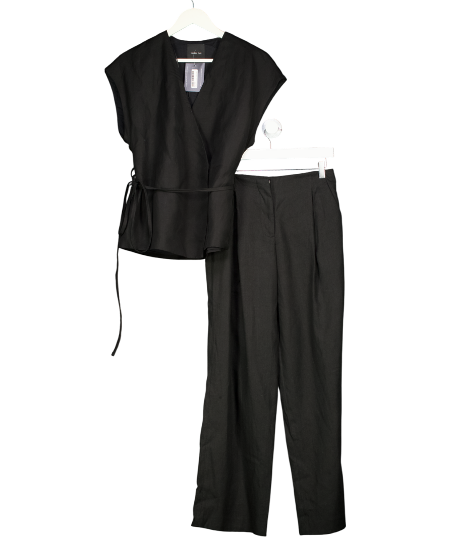 Massimo Dutti Black Linen Blend Kimono & Palazzo Trousers With Darts UK XS