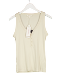 M&S Cream Per Una  Cotton Modal Blend Scoop Neck Henley Vest UK 12