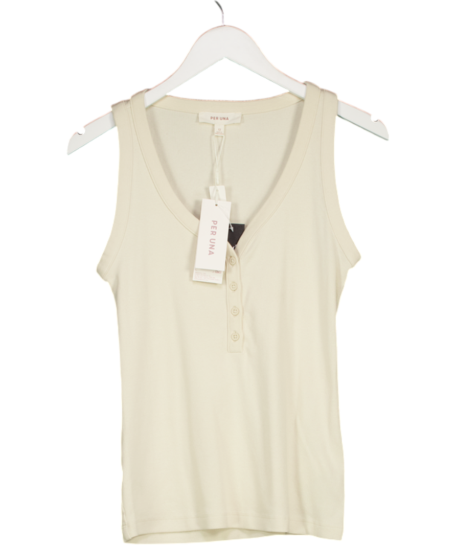 M&S Cream Per Una  Cotton Modal Blend Scoop Neck Henley Vest UK 12