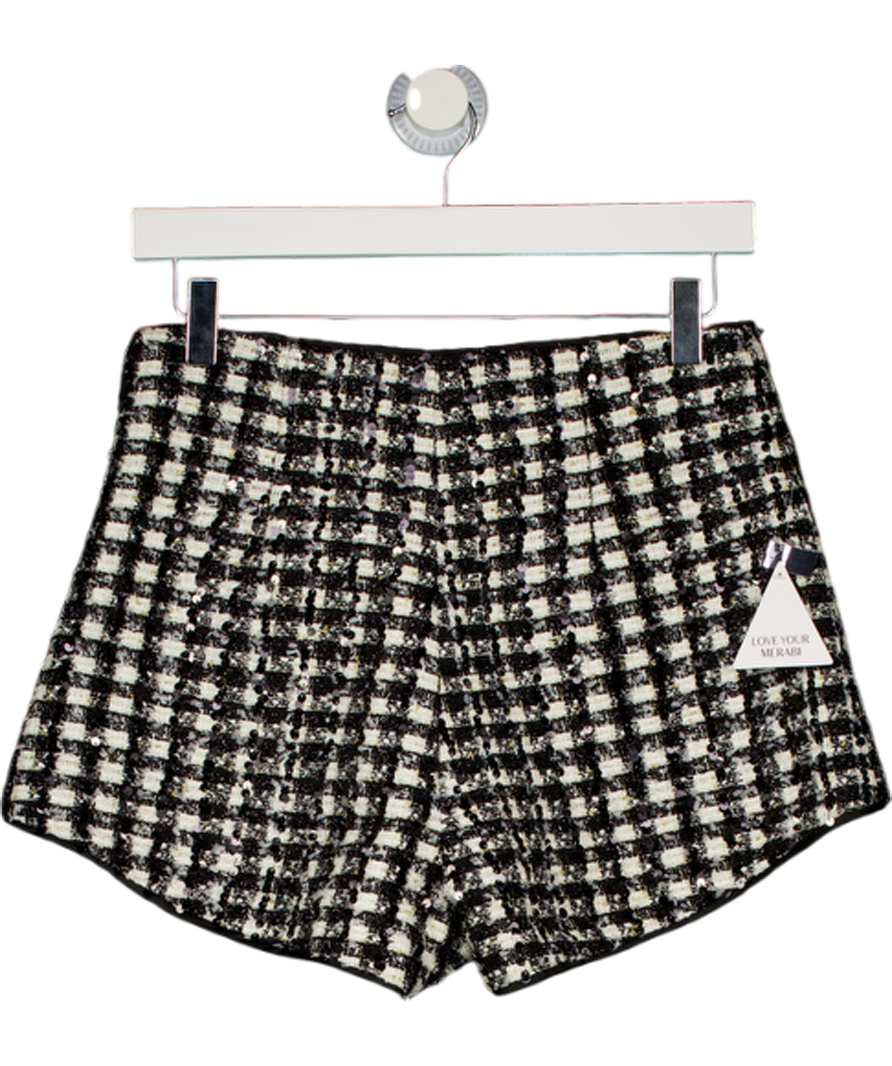 NADINE MERABI Black Eve Check Micro Shorts UK 10