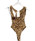 ZARA Beige Leopard Mesh Asymmetric Bodysuit UK S