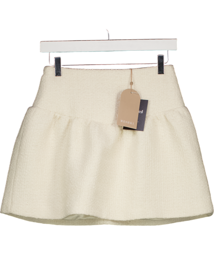 MESHKI Cream Cyrus Gathered Boucle Mini Skirt UK XS