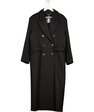 Karen Millen Black Italian Manteco Wool Blend Oversized Strong Shoulder Double Breasted Coat UK 10