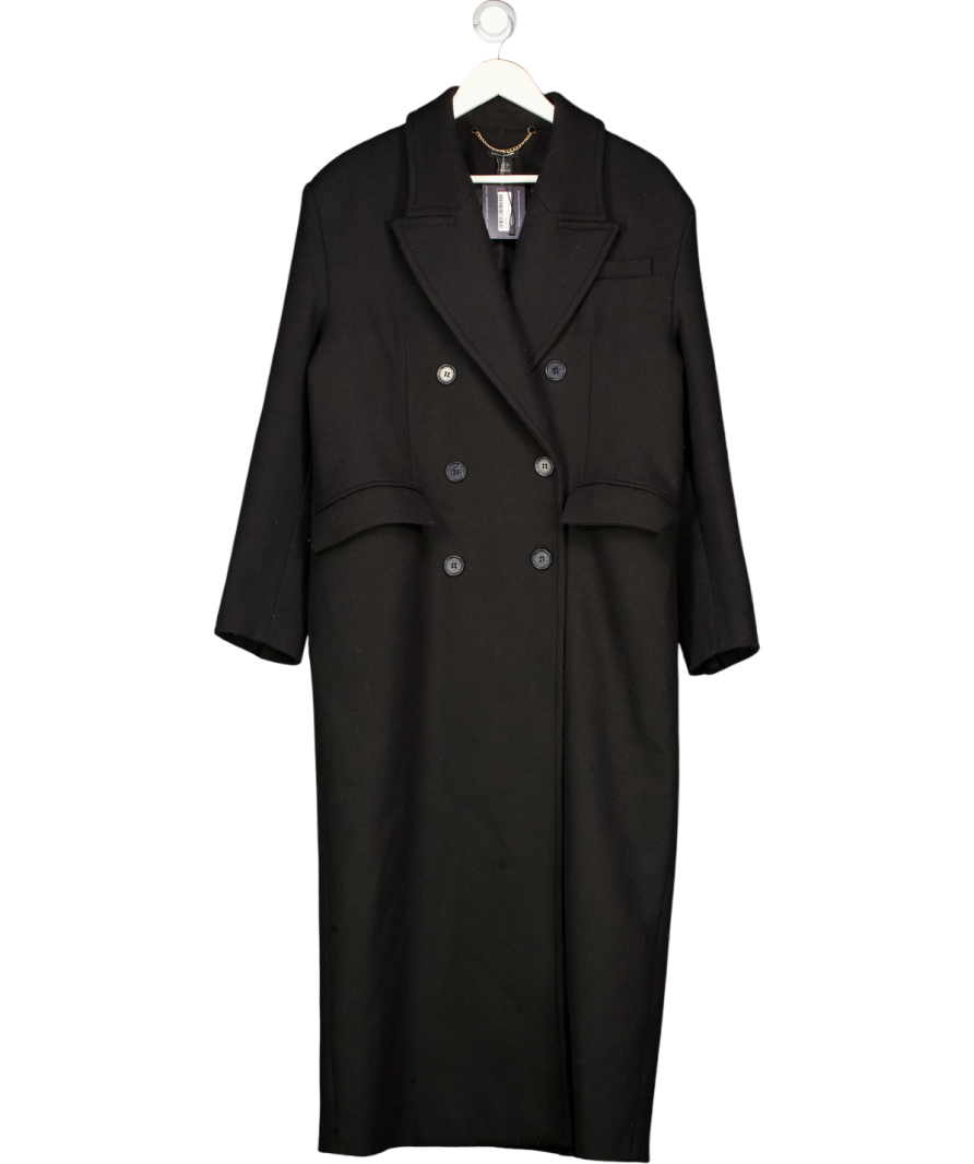 Karen Millen Black Italian Manteco Wool Blend Oversized Strong Shoulder Double Breasted Coat UK 10
