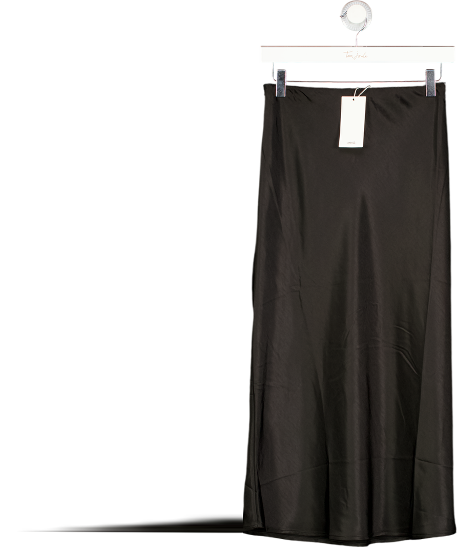 MANGO Black Midi Satin Skirt UK XXS