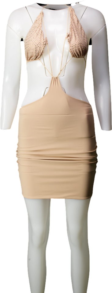 Amazuin Nude Eva Crystal Mini Dress UK XS