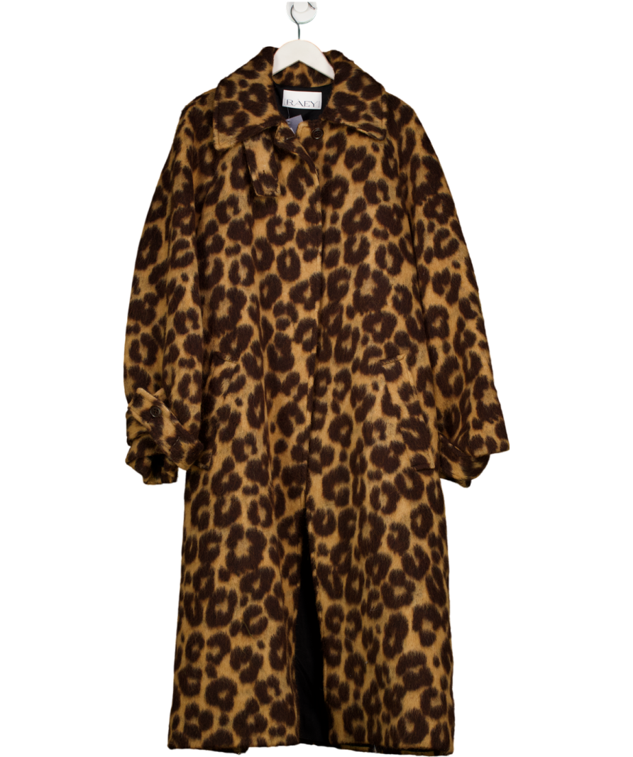 RAEY Brown Leopard-print Belted Raglan-sleeve Wool-alpaca Blend Coat UK S/M