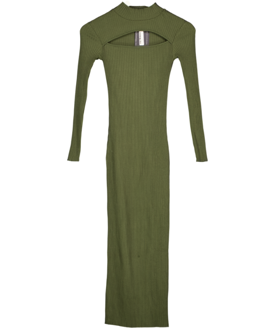 ZARA Green Ribbed Long Sleeve Midi Dress UK S