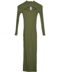 ZARA Green Ribbed Long Sleeve Midi Dress UK S