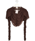ZOREYA Ruched Detail Padded Shoulder Crop Top - Chocolate Brown UK S
