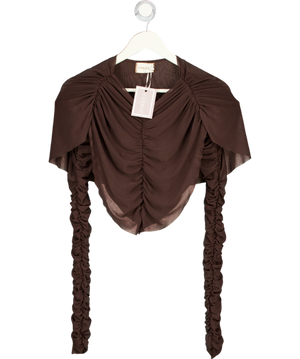 ZOREYA Ruched Detail Padded Shoulder Crop Top - Chocolate Brown UK S