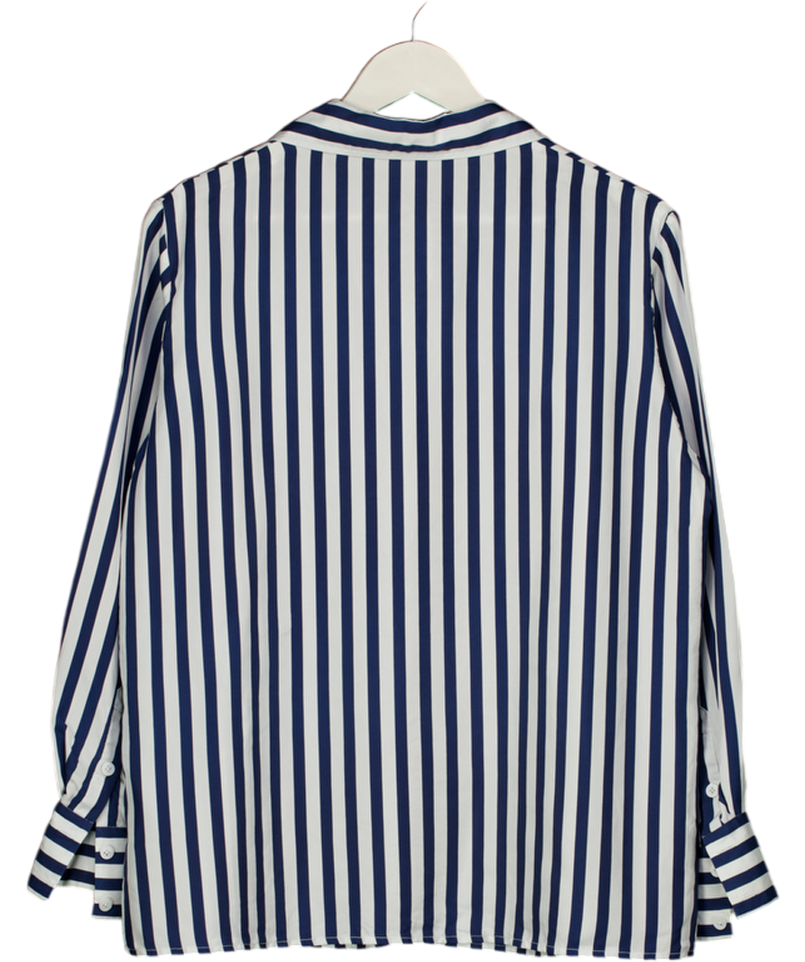 LILYSILK Blue 100% Silk Striped Shirt UK M