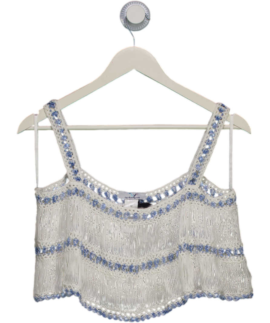 MY BEACHY SIDE White / Blue Crochet Crop Top UK M
