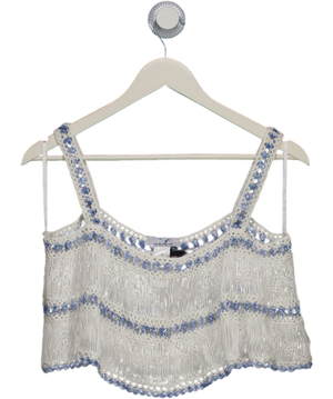 MY BEACHY SIDE White / Blue Crochet Crop Top UK M