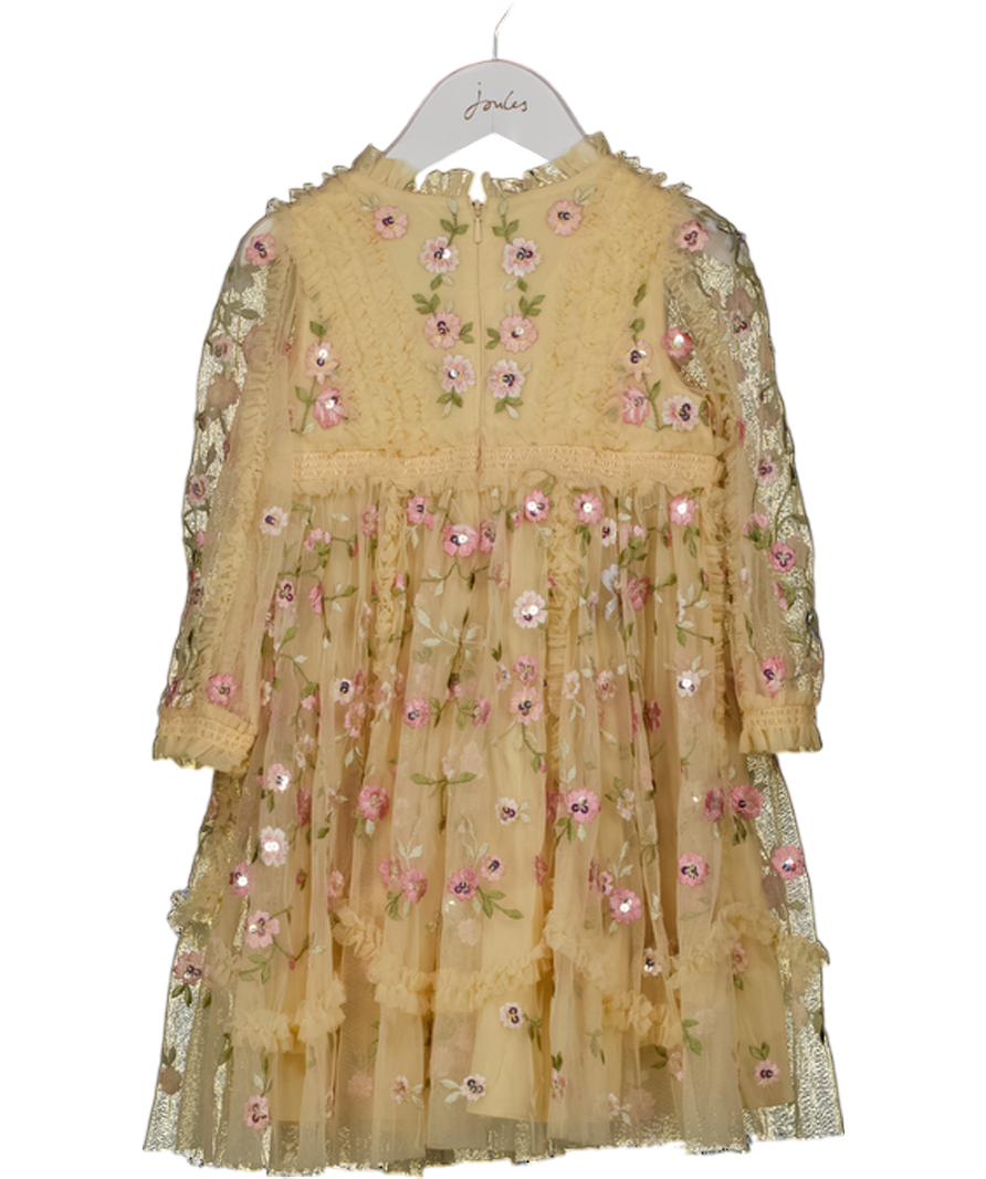 NEEDLE & THREAD KIDS Yellow Embellished Wall Flower Dress 3 Years