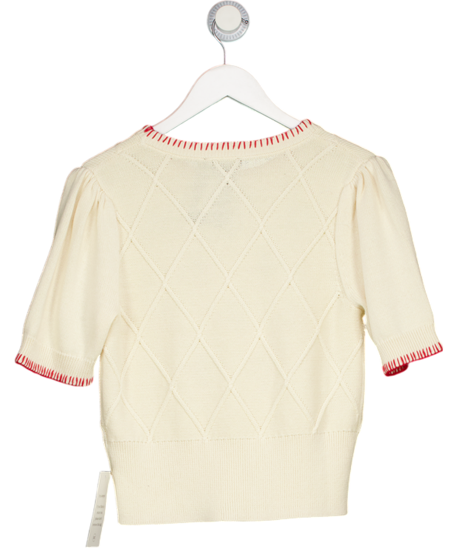 NOBODY'S CHILD Cream Strawberry Embroidered Knitted T-shirt UK S