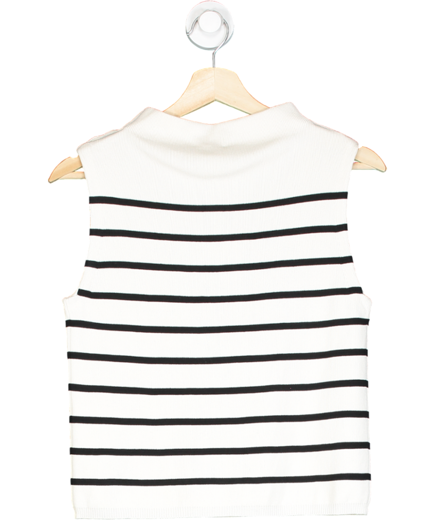 LilySilk White Cropped Spun Silk Strip Sweater UK S