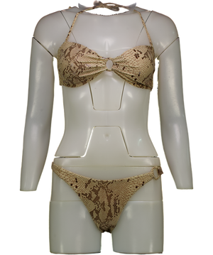 lilyrose Luna Strapless Snake Printed Beige Bikini Set UK 6