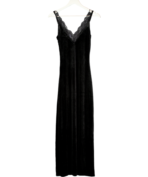 4th reckless Lilou Black Velvet Lace Trim Midaxi Dress UK 8
