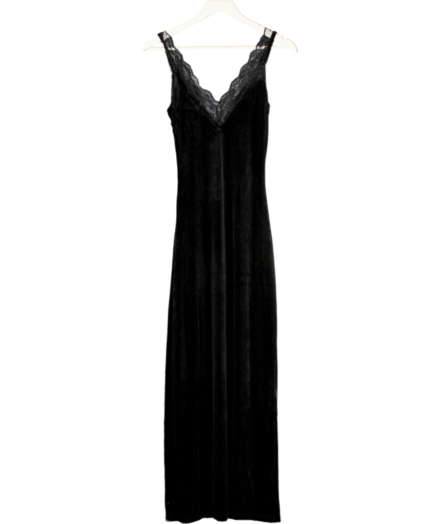 4th reckless Lilou Black Velvet Lace Trim Midaxi Dress UK 8