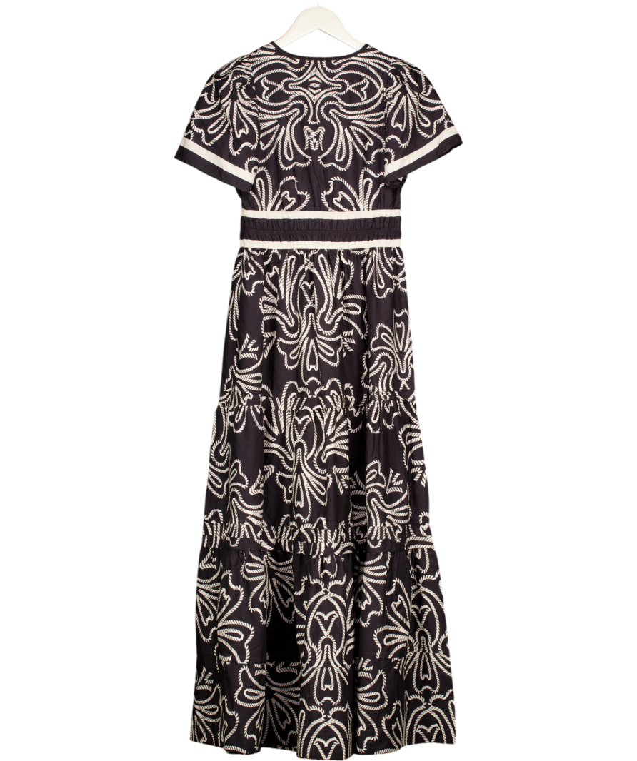 ANTHROPOLOGIE Navy Blue & White Print The Somerset Maxi Dress UK XXS