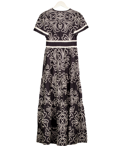 ANTHROPOLOGIE Navy Blue & White Print The Somerset Maxi Dress UK XXS