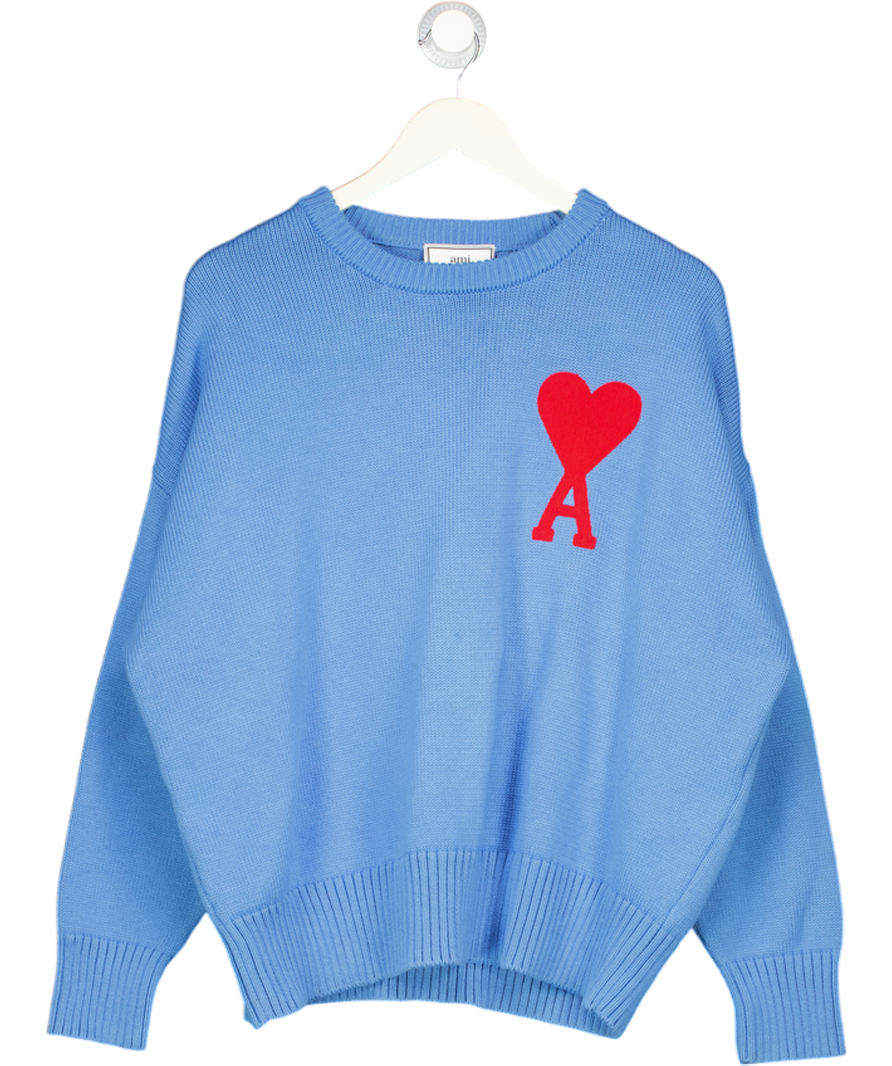 Ami Blue Wool Crewneck Sweater UK S/M