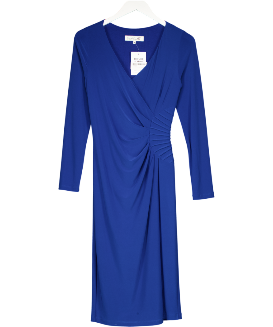 DAMSEL IN A DRESS Cobalt Blue Long Sleeve Wrap Detail Midi Dress UK 8