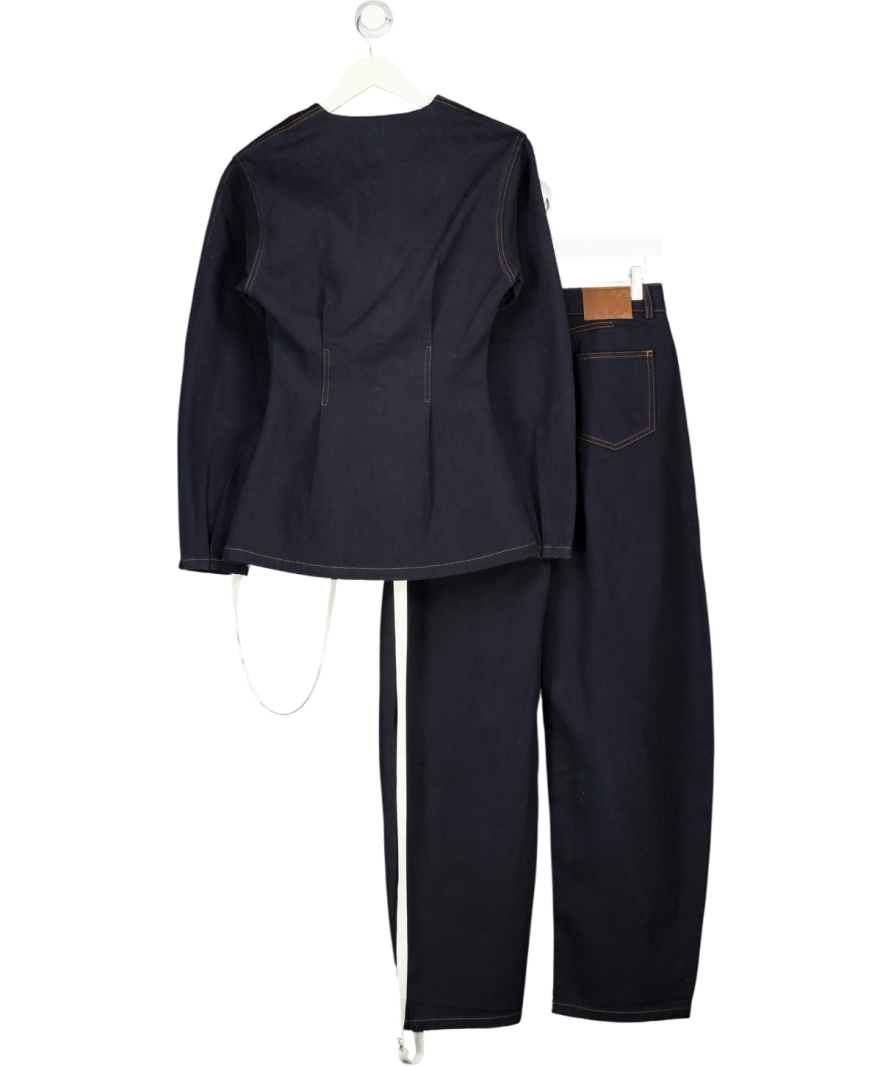 MAEBE 2-piece Navey Blue Denim Balloon Sleeve Jacket & Banana Leg Jeans Set UK 4