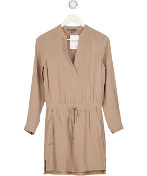 VINCE Beige 100% Silk Long Sleeve Mini Dress Us2 UK 6