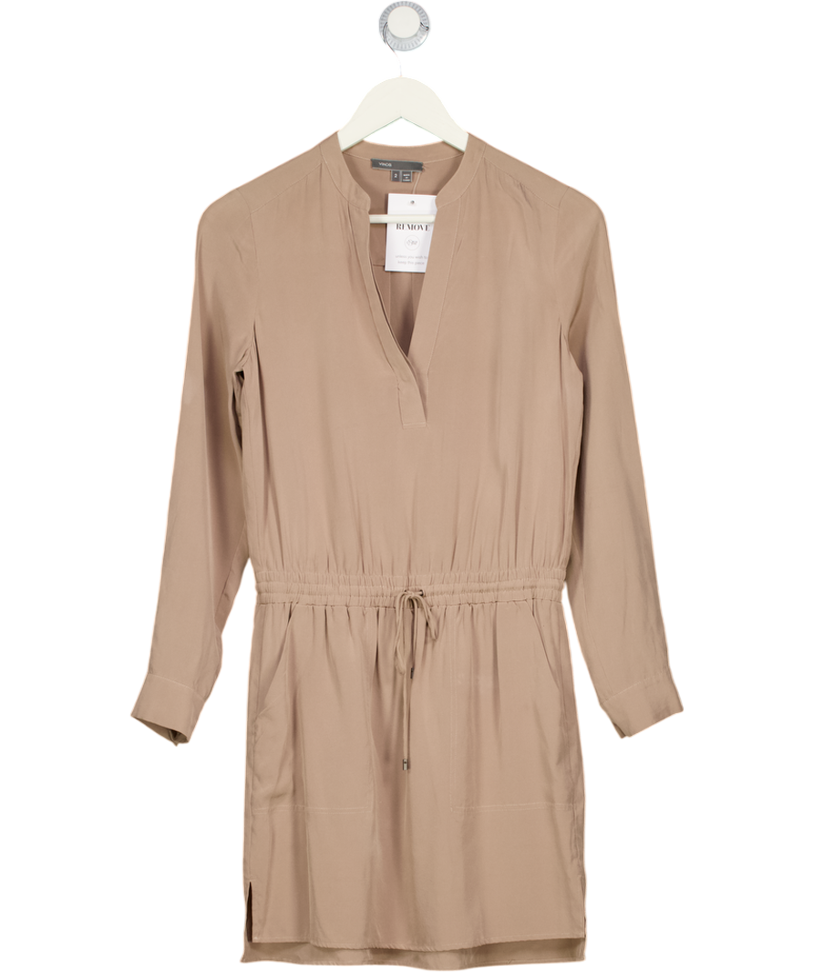 VINCE Beige 100% Silk Long Sleeve Mini Dress Us2 UK 6