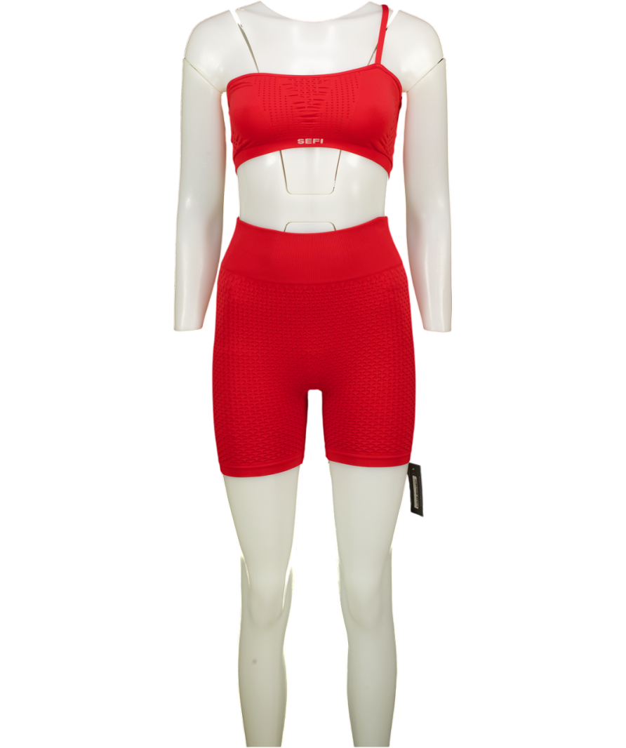 SEFI 2-piece Red Waffle Textured Activewear Shorts & Bra Top UK S